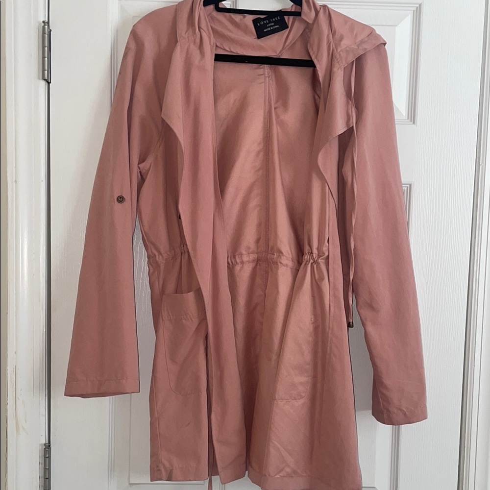 Love Tree Pink Trench Coat with Hood and Drawstring Waist